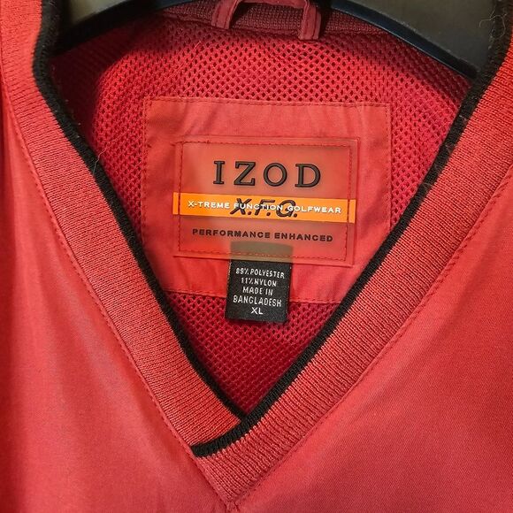 IZOD XFG Golf Mens Pullover Windbreaker Top Jacket XL Red V Neck - Picture 2 of 8
